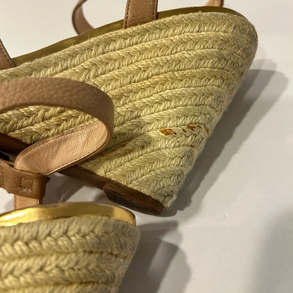 Cole Haan Women's Tan Leather Wedge Sandals‎ Size 8 Preowned